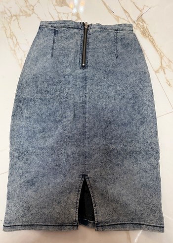 Fermuarlı Gri Mavi jeans etek - Görsel 3