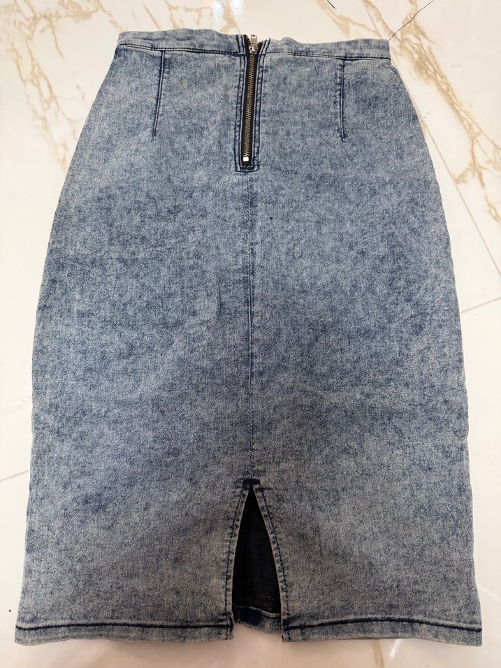 Fermuarlı Gri Mavi jeans etek - Görsel 4