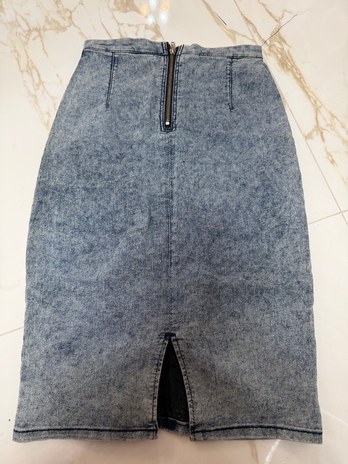 Fermuarlı Gri Mavi jeans etek - Görsel 3