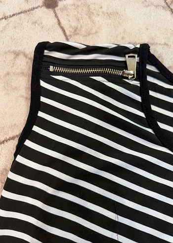 Çizgili,baskili mini elbise - Görsel 5