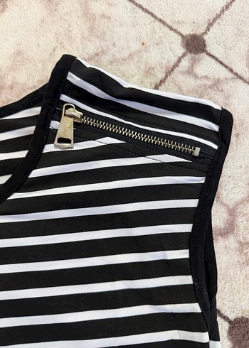 Çizgili,baskili mini elbise - Görsel 4