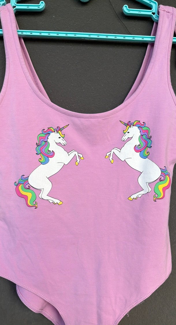 Pembe Unicorn Baskılı kadin body - Görsel 2