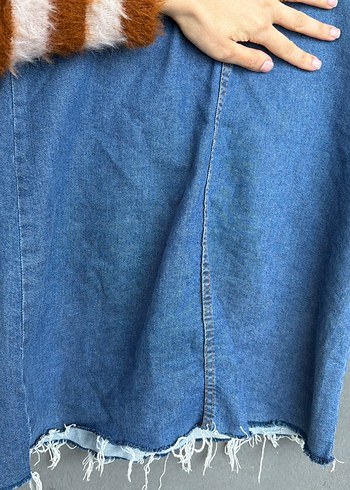 Kadın Mavi Kot Askılı Midi Elbise - Görsel 3