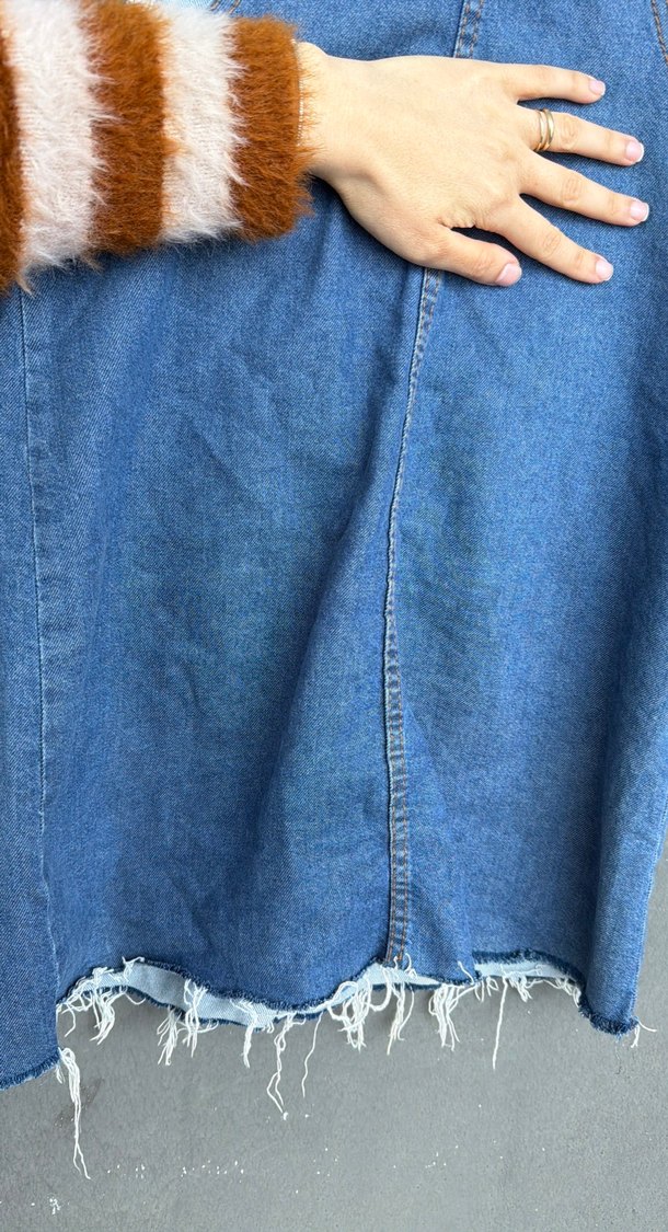 Kadın Mavi Kot Askılı Midi Elbise - Görsel 3