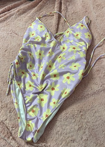 Mor Bağcıklı Çiçek Desenli Kadın Mayo - Görsel 3