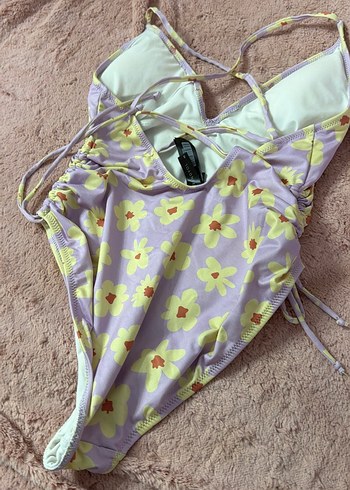 Mor Bağcıklı Çiçek Desenli Kadın Mayo - Görsel 5