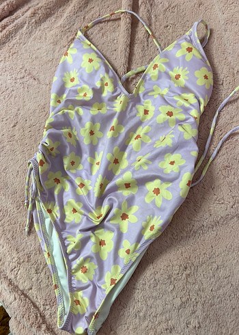 Mor Bağcıklı Çiçek Desenli Kadın Mayo - Görsel 2