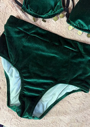 Yeşil Bohem Tarzı İpli Bikini Takımı kadife - Görsel 3