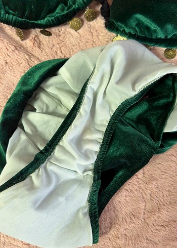 Yeşil Bohem Tarzı İpli Bikini Takımı kadife - Görsel 4