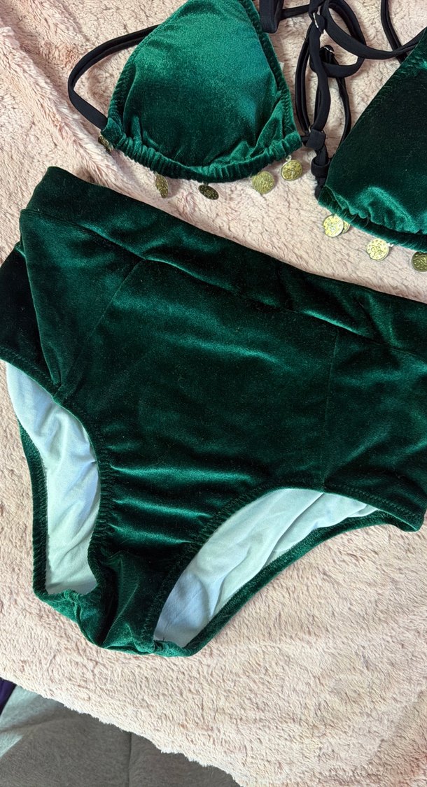 Yeşil Bohem Tarzı İpli Bikini Takımı kadife - Görsel 3