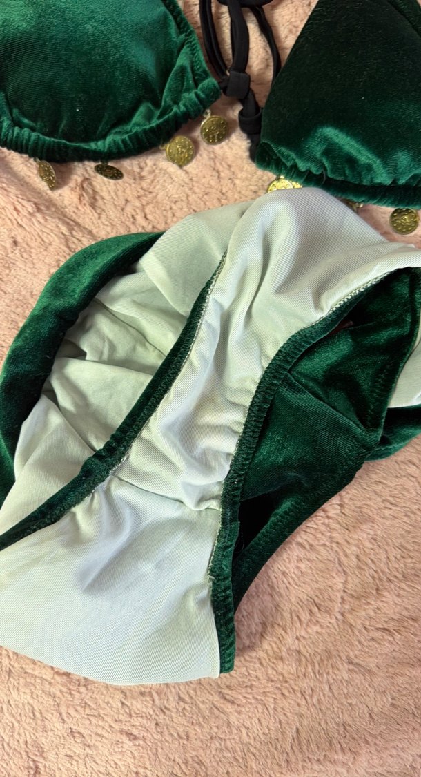 Yeşil Bohem Tarzı İpli Bikini Takımı kadife - Görsel 4