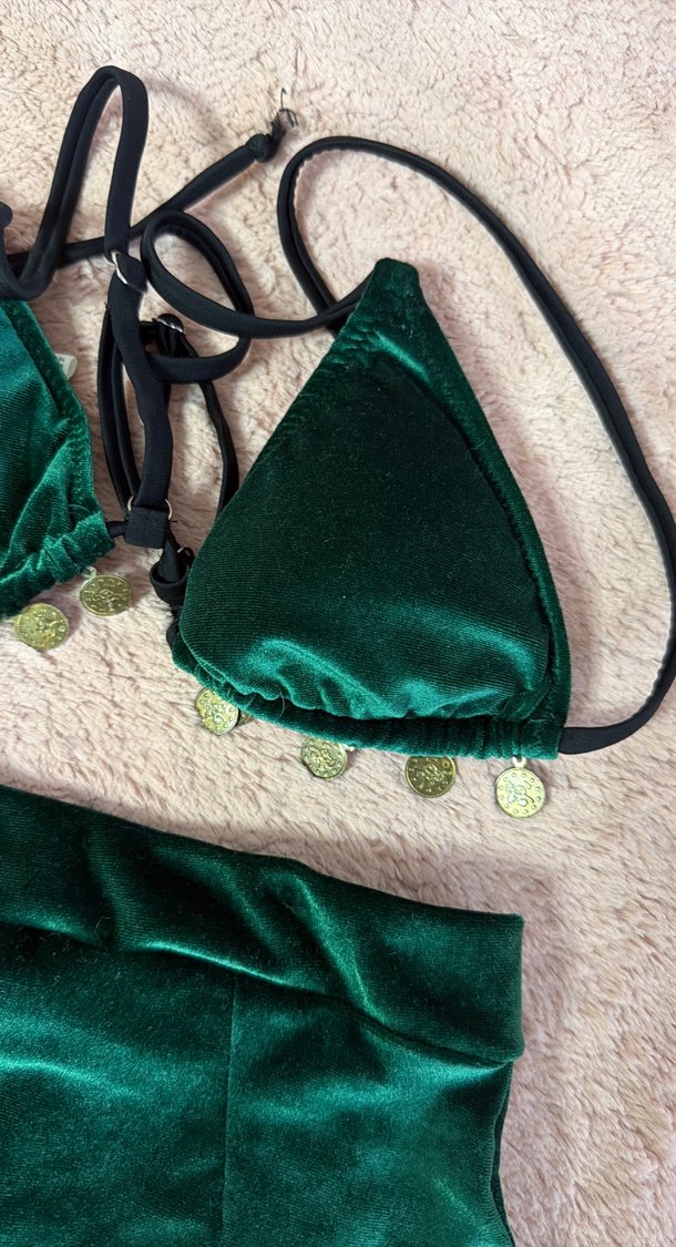 Yeşil Bohem Tarzı İpli Bikini Takımı kadife - Görsel 2