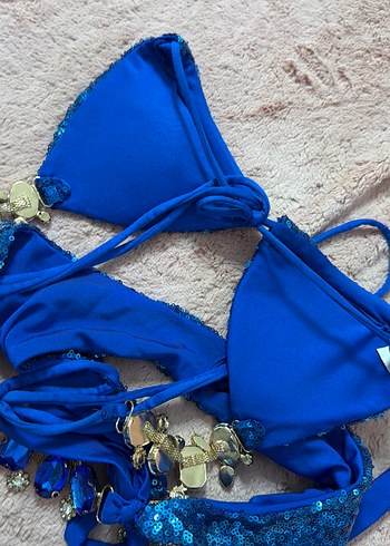 Mavi Payetli taşli Mini Bikini Takımı - Görsel 8