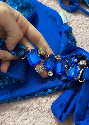 Mavi Payetli taşli Mini Bikini Takımı - Görsel 2