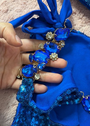 Mavi Payetli taşli Mini Bikini Takımı - Görsel 3