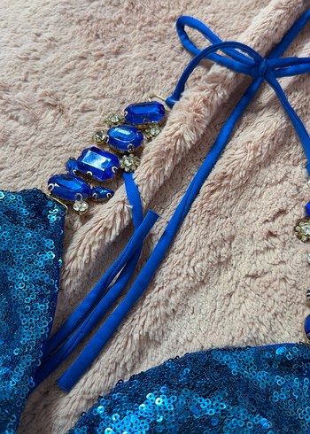 Mavi Payetli taşli Mini Bikini Takımı - Görsel 5