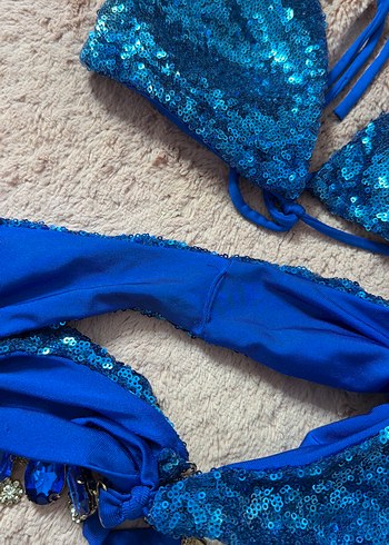 Mavi Payetli taşli Mini Bikini Takımı - Görsel 7