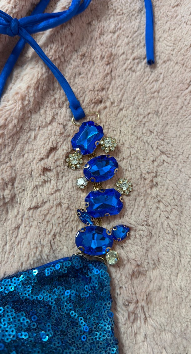 Mavi Payetli taşli Mini Bikini Takımı - Görsel 4