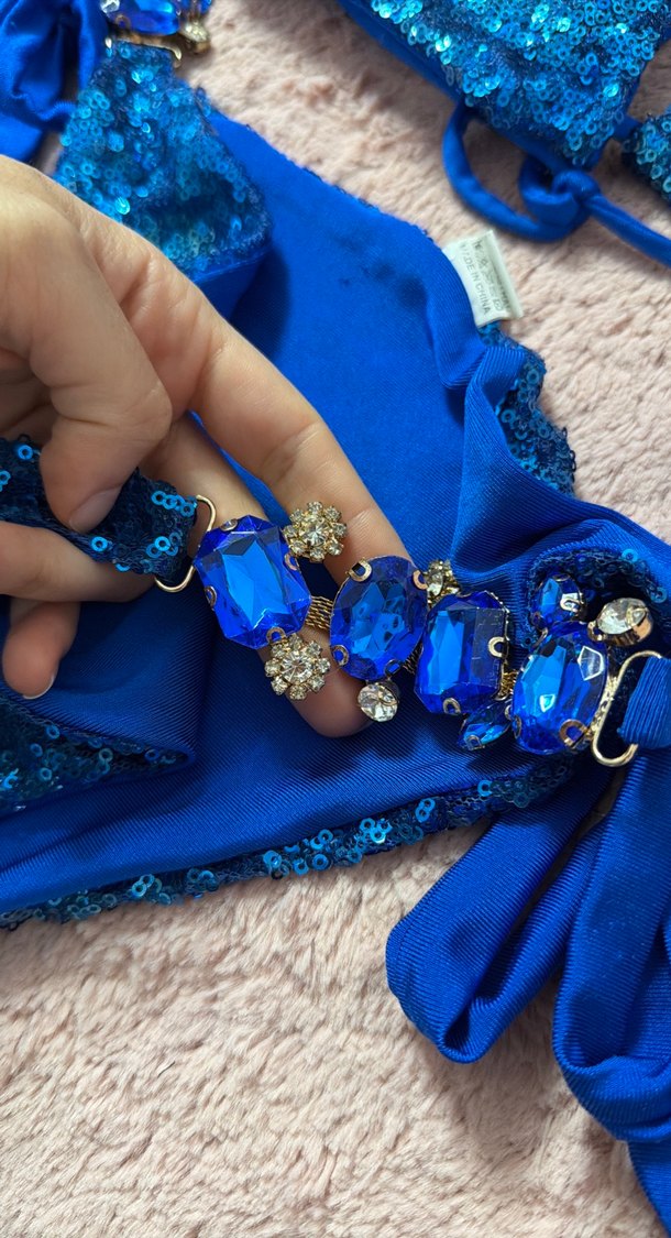 Mavi Payetli taşli Mini Bikini Takımı - Görsel 2