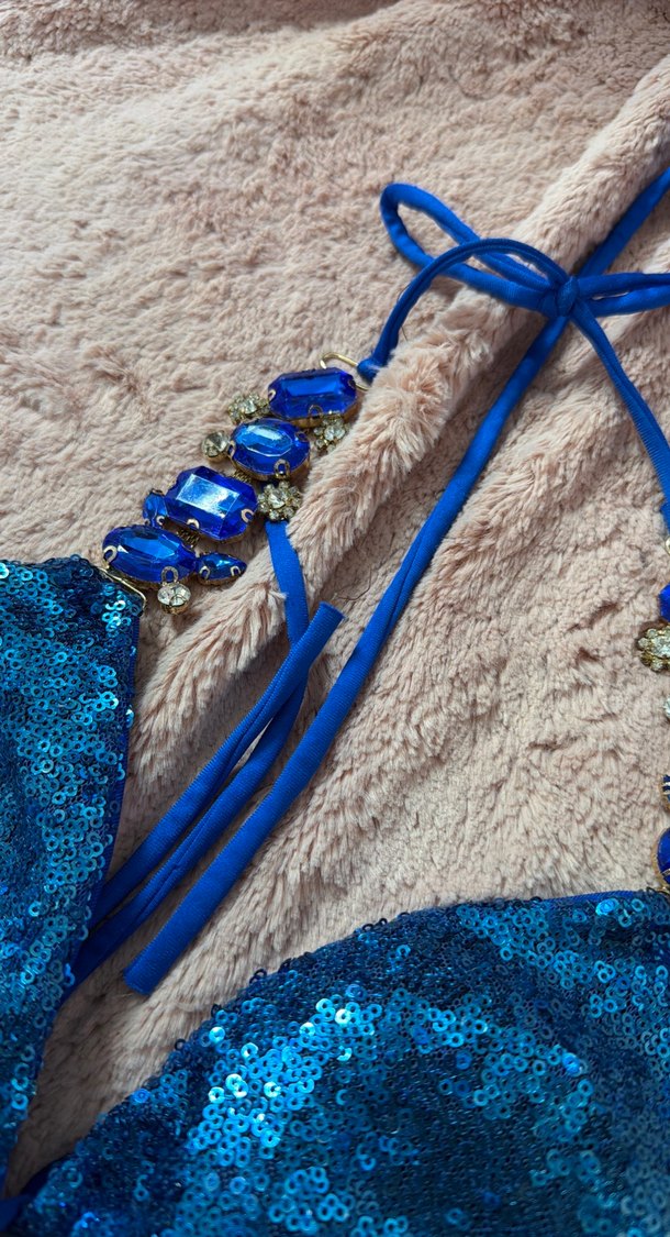 Mavi Payetli taşli Mini Bikini Takımı - Görsel 5