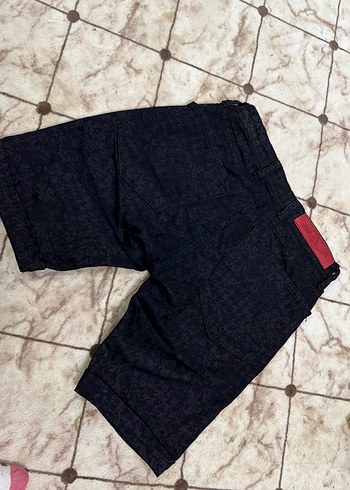 Erkek Lacivert Baskılı Kısa Kot Şort - Görsel 6