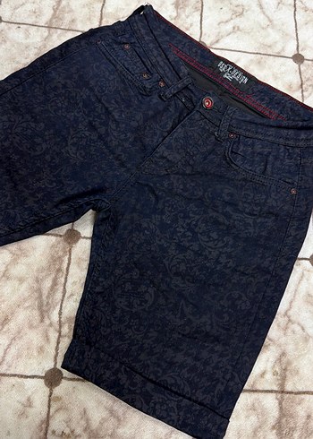 Erkek Lacivert Baskılı Kısa Kot Şort - Görsel 2