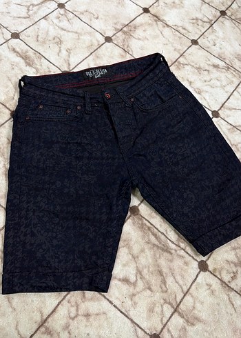 Erkek Lacivert Baskılı Kısa Kot Şort - Görsel 4