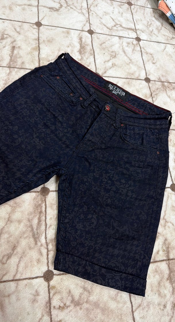 Erkek Lacivert Baskılı Kısa Kot Şort - Görsel 3