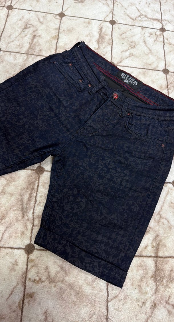 Erkek Lacivert Baskılı Kısa Kot Şort - Görsel 2