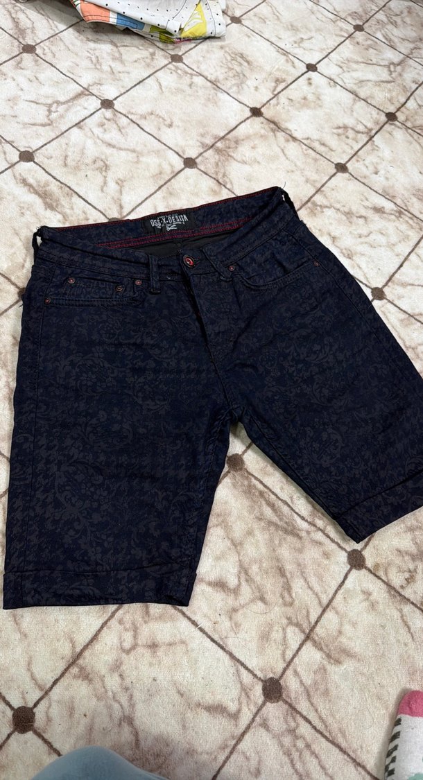 Erkek Lacivert Baskılı Kısa Kot Şort - Görsel 4