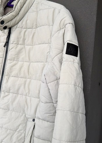 Gri Beyaz Fermuarlı Erkek Mont - Görsel 4