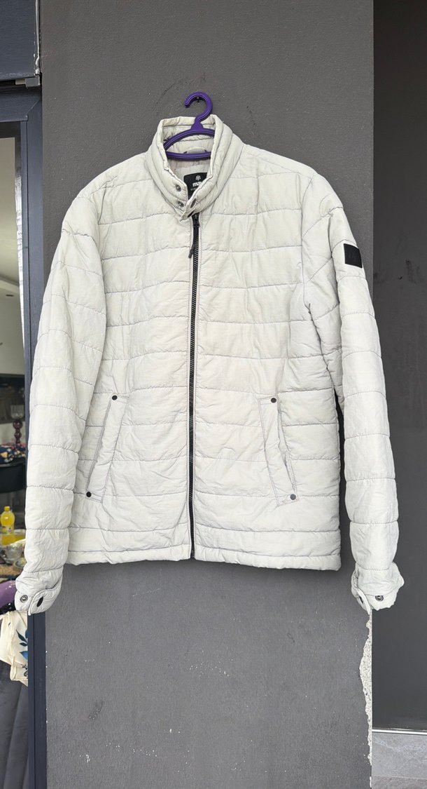 Gri Beyaz Fermuarlı Erkek Mont - Görsel 3