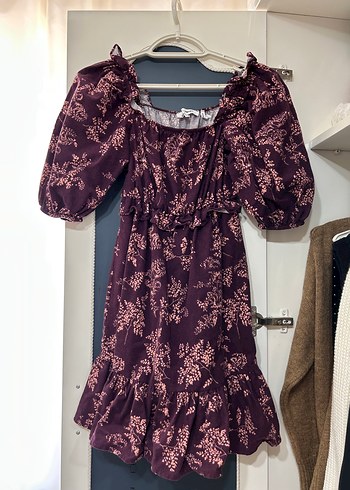 Bordo Desenli Midi Bohem Elbise