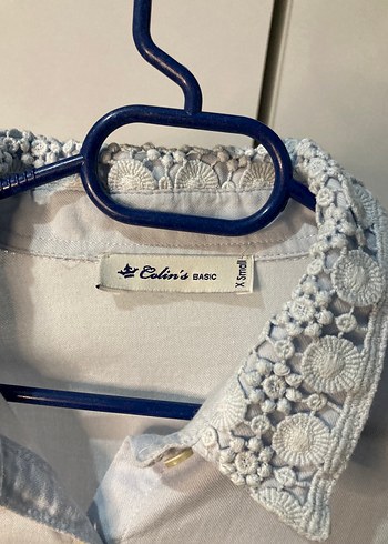 s Beden Düğmeli Yaka Detaylı Açık Mavi Denim Gömlek
