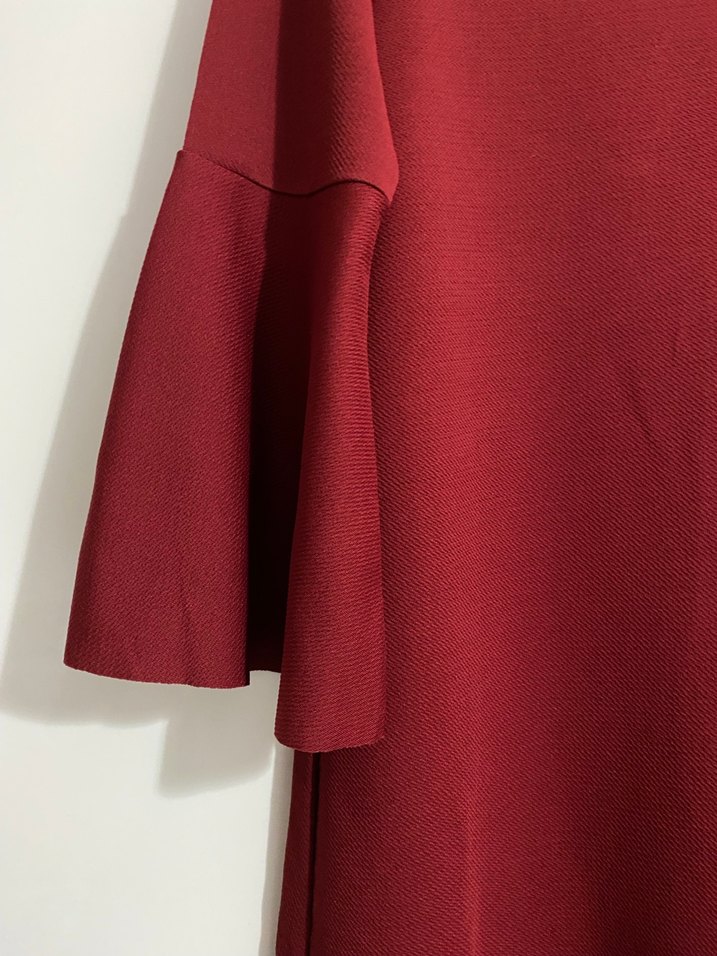 Bordo Uzun Kollu Salaş Midi Tunik - Görsel 3