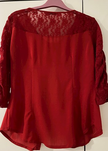 Düğmeli Kırmızı Bluz - Görsel 4