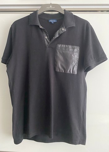 Deri Detaylı Siyah Erkek Polo Tişört - Görsel 2