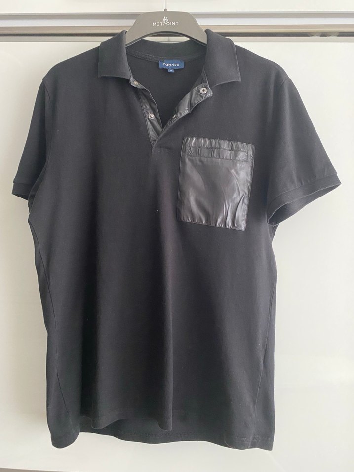 Deri Detaylı Siyah Erkek Polo Tişört - Görsel 2