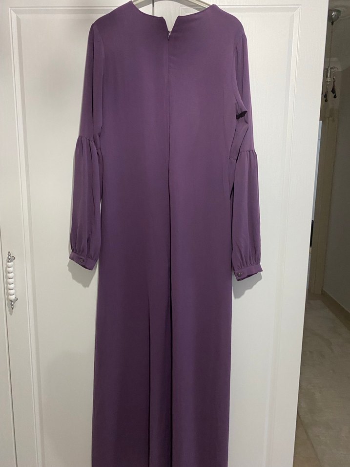 Kadın Mor Uzun Kollu Pilili Uzun Elbise - Görsel 3