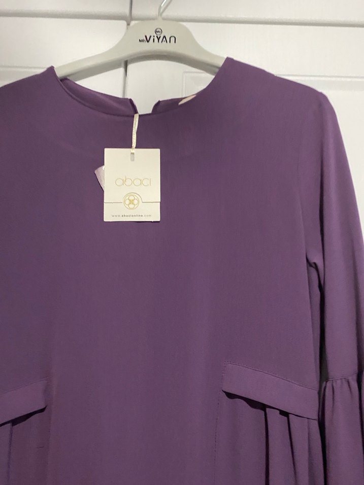 Kadın Mor Uzun Kollu Pilili Uzun Elbise - Görsel 2