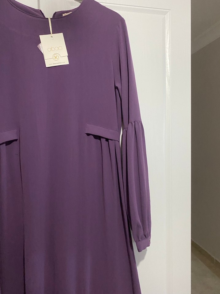 Kadın Mor Uzun Kollu Pilili Uzun Elbise - Görsel 4