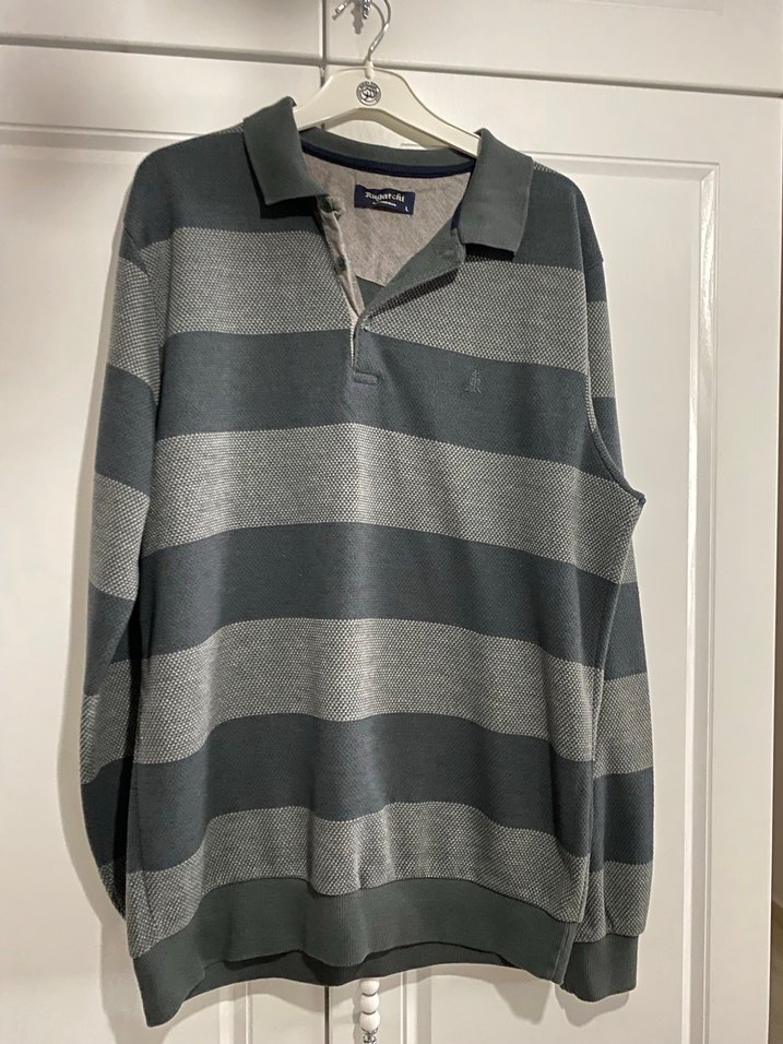 Gri Pamuklu Uzun Kollu Polo Tişört - Görsel 4