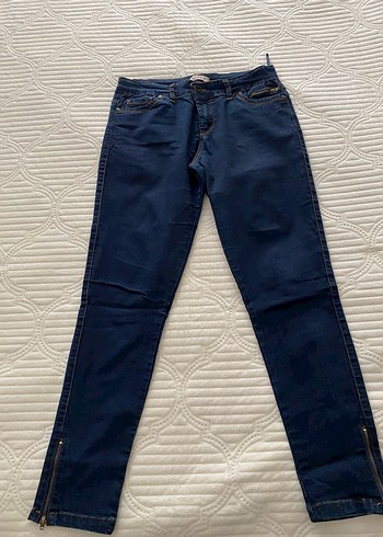 44 Beden Fermuarlı Mavi Kadın Denim Pantolon