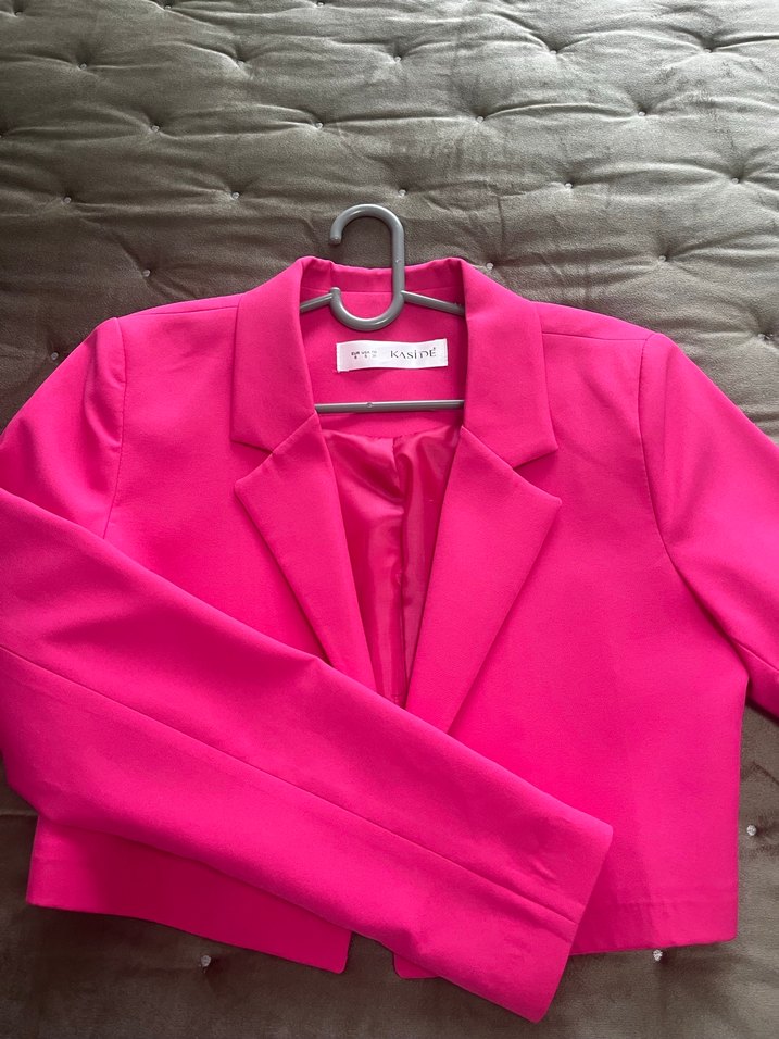 Pembe Kısa Kadın Blazer Ceket - Görsel 3