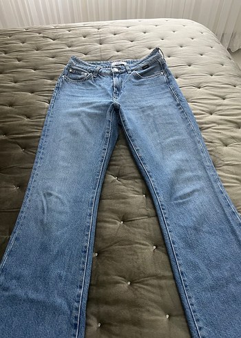 Düğmeli Mavi Normal Boy Kadın Kot Pantolon - Görsel 2