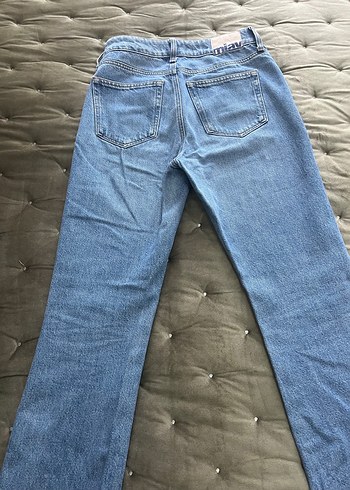 Düğmeli Mavi Normal Boy Kadın Kot Pantolon - Görsel 4