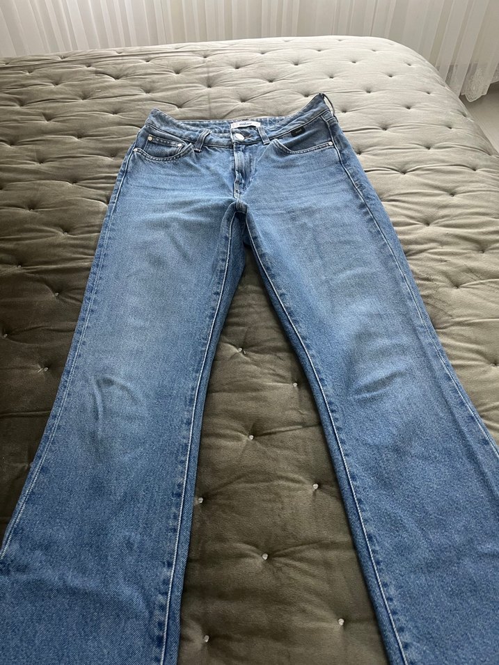 Düğmeli Mavi Normal Boy Kadın Kot Pantolon - Görsel 2