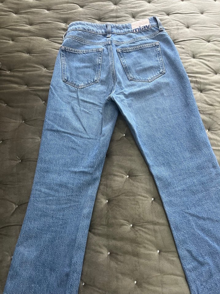 Düğmeli Mavi Normal Boy Kadın Kot Pantolon - Görsel 4