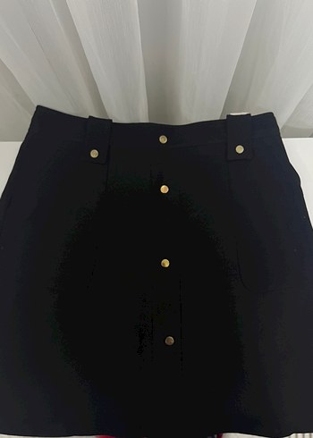 Düğmeli Siyah Mini Etek - Görsel 2