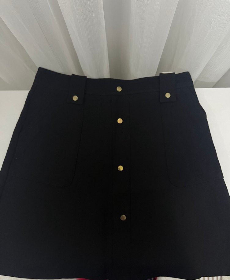 Düğmeli Siyah Mini Etek - Görsel 2